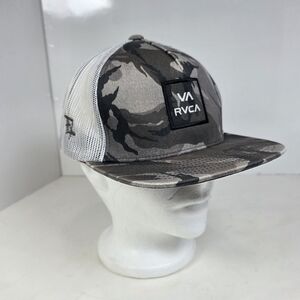 RVCA Boy's VA All The Way Trucker Hat Camo Mesh Snapback Hat Black and Gray